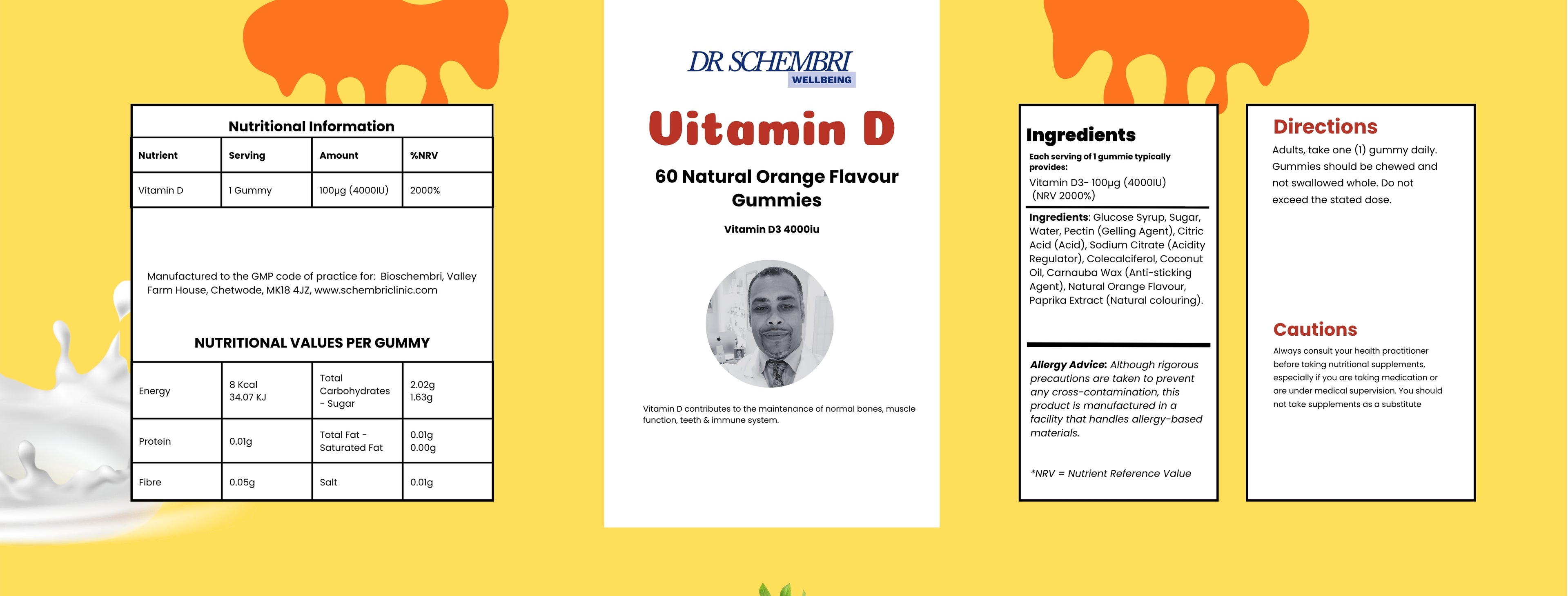 Vitamin D3 4000iu - 60 Orange Flavour Gummies - 200ml